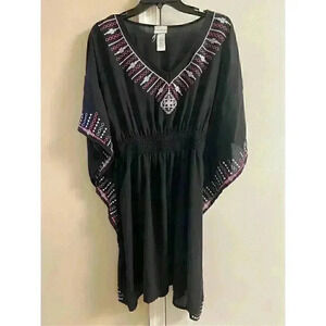 WEARABOUTS WOMEN'S Black Embroidered V Neck Sheer Coverup/Top - NOT_NWT, XL